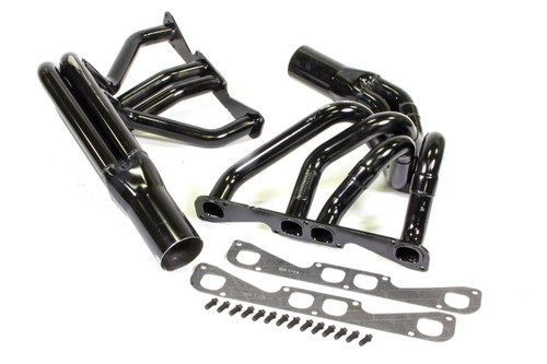 Schoenfeld 1152VSP Headers, IMCA Modified, 1.75 to 1.875 in. Primary, 3.5 in. Collector, Steel, Black Paint, Small Block Chevy, Pair