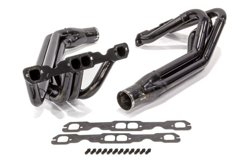 Schoenfeld 1155LVCM-3 Headers, Dirt Late Model, 1.625 to 1.75 in. Primary, 3 in. Collector, Steel, Black Paint, Small Block Chevy, Pair