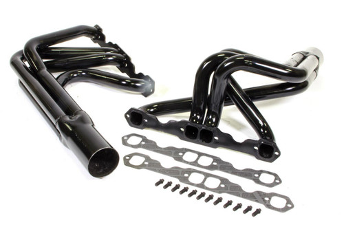 Schoenfeld 1176 Headers, IMCA Modified, 1.75 in. Primary, 3.5 in. Collector, Steel, Black Paint, Small Block Chevy, Pair