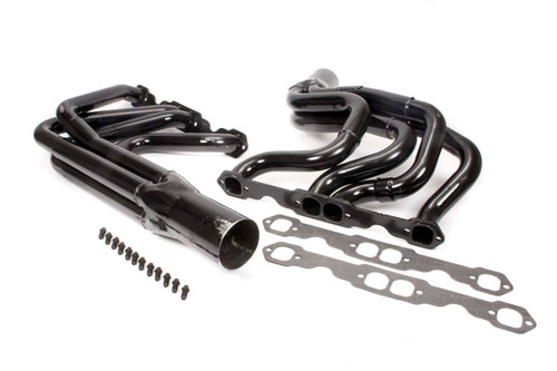 Schoenfeld 1186V Headers, IMCA Modified, 1.75 to 1.875 in. Primary, 3.5 in. Collector, Steel, Black Paint, Small Block Chevy, Pair