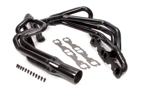 Schoenfeld 135HCM Headers, Conventional Crossover, 1.625 in. Primary, 3 in. Collector, Steel, Black Paint, Small Block Chevy, Pair