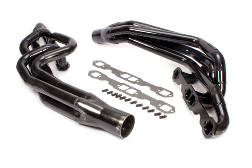 Schoenfeld 135V-3 Headers, Conventional Crossover, 1.625 to 1.75 in. Primary, 3 in. Collector, Steel, Black Paint, Small Block Chevy, Pair