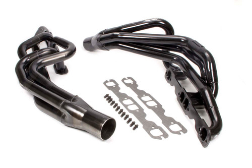 Schoenfeld 135VHCM-3 Headers, Conventional Crossover, 1.625 to 1.75 in. Primary, 3 in. Collector, Steel, Black Paint, Small Block Chevy, Pair