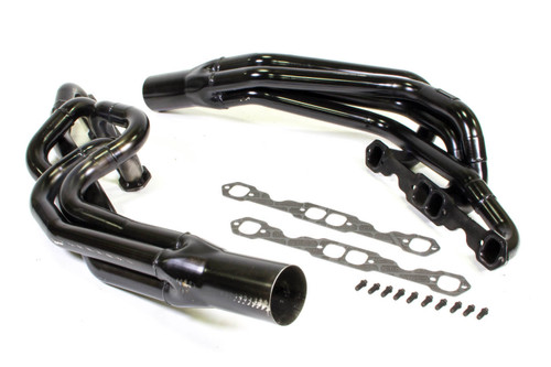 Schoenfeld 136V Headers, Conventional Crossover, 1.75 to 1.875 in. Primary, 3.5 in. Collector, Steel, Black Paint, Small Block Chevy, Pair