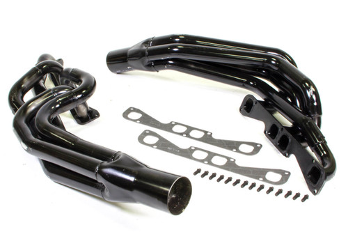 Schoenfeld 136V2SP Headers, Conventional Crossover, 1.75 to 2 in. Primary, 3.5 in. Collector, Steel, Black Paint, Small Block Chevy, Pair