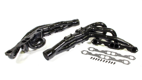 Schoenfeld 136V3Y Headers, Conventional Crossover Tri-Y, 1.75 to 1.875 to 2 in. Primary, 3.5 in. Collector, Steel, Black Paint, Small Block Chevy, Pair