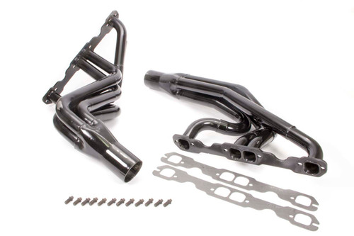 Schoenfeld 141-605LVGCM-3 Headers, Dirt Late Model, 1.625 to 1.75 in. Primary, 3 in. Collector, Steel, Black Paint, Small Block Chevy, Pair