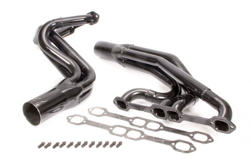 Schoenfeld 142-525LV18 Headers, Dirt Late Model, 1.75 to 1.875 in. Primary, 3.5 in. Collector, Steel, Black Paint, Small Block Chevy, Pair