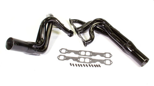 Schoenfeld 142-605LVG Headers, Dirt Late Model, 1.75 to 1.875 in. Primary, 3.5 in. Collector, Steel, Black Paint, Small Block Chevy, Pair