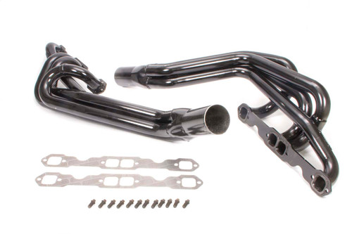 Schoenfeld 145 Headers, Conventional Crossover, 1.625 in. Primary, 3 in. Collector, Steel, Black Paint, Small Block Chevy, Pair