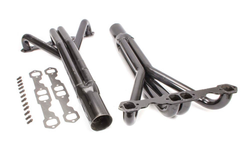 Schoenfeld 1512 Headers, Truck / Tractor Pull, 1.625 in. Primary, 3 in. Collector, Steel, Black Paint, Small Block Chevy, Pair