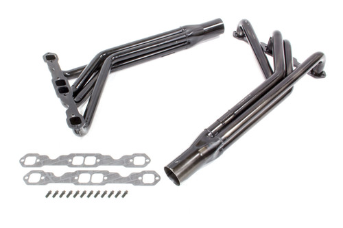 Schoenfeld 1532 Headers, Truck / Tractor Pull, 1.625 in. Primary, 3 in. Collector, Steel, Black Paint, Small Block Chevy, Pair