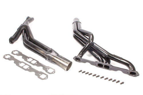 Schoenfeld 155 Headers, Street Stock, 1.625 in. Primary, 3 in. Collector, Steel, Black Paint, Stock Clip, Small Block Chevy, Pair