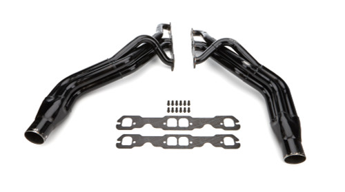Schoenfeld 155LV3CM-3 Headers, Stock Clip, 1.625 in. to 1.75 in. to 1.875 in. Primary, 3 in. Collector, Steel, Black Paint, Small Block Chevy, Pair