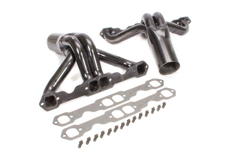 Schoenfeld 162B Headers, IMCA Modified, 1.75 in. Primary, 3.5 in. Collector, Steel, Black Paint, Small Block Chevy, Pair