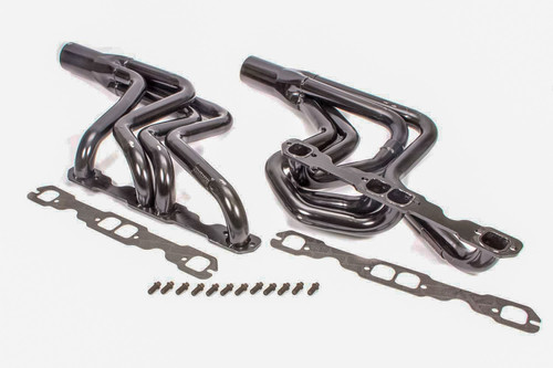 Schoenfeld 181-406LVGCM2-3 Headers, Dirt Late Model, 1.625 to 1.75 in. Primary, 3 in. Collector, Steel, Black Paint, Small Block Chevy, Pair