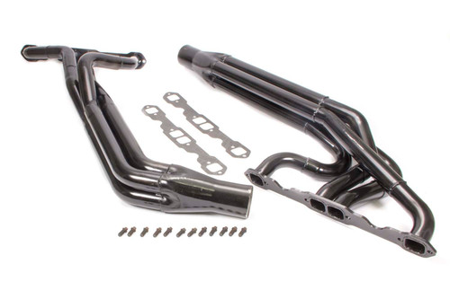Schoenfeld 181-606LV3G-3 Headers, Dirt Late Model, 1.625 to 1.75 to 1.875 in. Primary, 3 in. Collector, Steel, Black Paint, Small Block Chevy, Pair