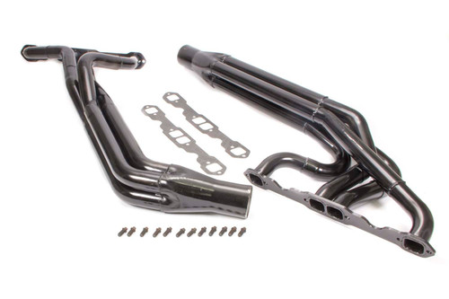 Schoenfeld 182-606LVGCM-3 Headers, Dirt Late Model, 1.75 to 1.875 in. Primary, 3 in. Collector, Steel, Black Paint, Small Block Chevy, Pair