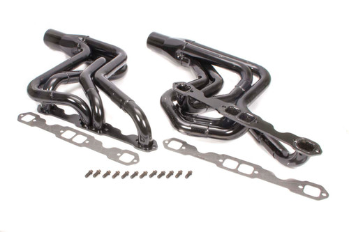 Schoenfeld 186V Headers, Street Stock, 1.75 to 1.875 in. Primary, 3.5 in. Collector, Steel, Black Paint, Small Block Chevy, GM A-Body / F-Body / G-Body, Pair