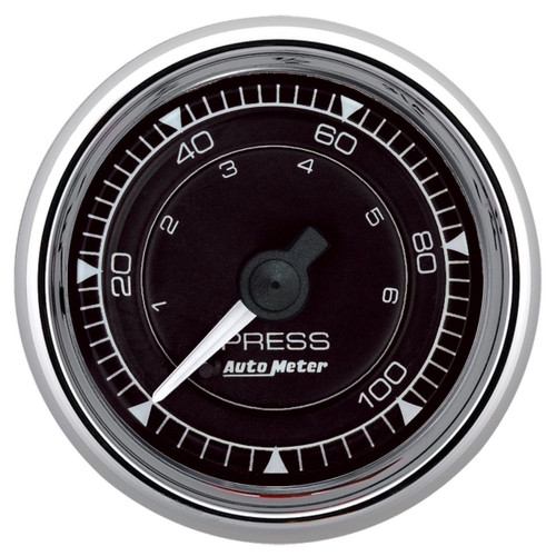 Autometer 9721 Oil Pressure Gauge, Chrono Series, 0-100 psi, Mechanical, Full Sweep, 2-1/16 in. Diameter, Black Face, Each