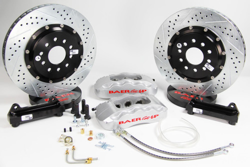Baer Brakes 4261209S Brake System, Pro-Plus, Front, 6 Piston Caliper, 13 in. Drilled / Slotted Iron Rotor, 2-Piece Rotor, Aluminum, Silver Powdercoated, Ford Mustang 1994-2004, Kit