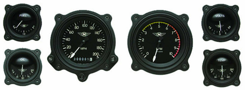 Classic Instruments MA01BLFBZ Gauge Kit, Moal Bomber Series, Analog, Fuel Level / Oil Pressure / Speedometer / Voltmeter / Water Temperature / Tachometer, Black Face, Kit