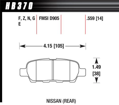 Hawk Brake HB370N.559 Brake Pads, HP Plus Compound, Rear, Nissan, Set of 4