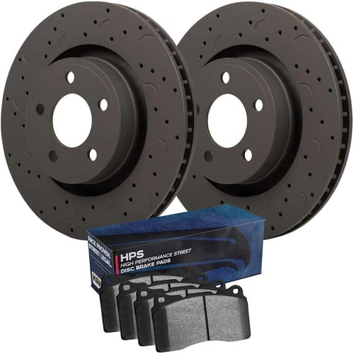 Hawk Brake HKC4406.568F Disc Brake Pad and Rotor Kit, Rear, Drilled / Slotted Brake Rotors, HPS Pads, GM Fullsize SUV / Truck 2007-15, Kit