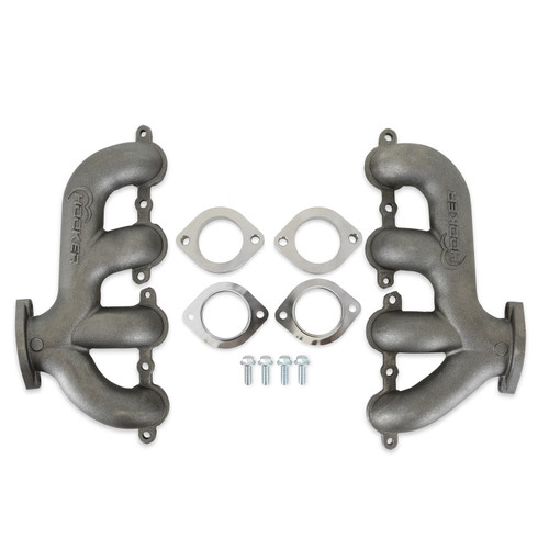 Hooker 8505HKR Exhaust Manifold, BlackHeart, Rear Dump, 2-1/2 in. Outlet, Cast Iron, Natural, GM LS-Series, Pair