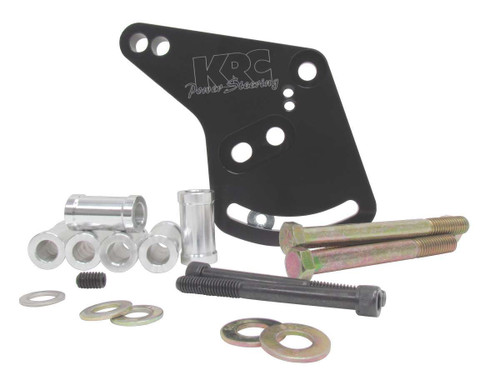 KRC Power Steering KRC 31610000 Power Steering Pump Bracket, Driver Side Head Mount, Hardware Included, Aluminum, Black Anodized, KRC Pump, Small Block Ford, Kit