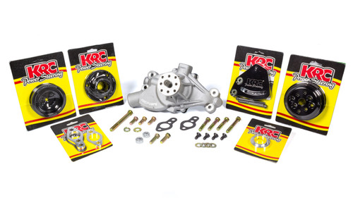 KRC Power Steering KIT 16312615 Pulley Kit, Pro Series, 6-Rib Serpentine, Water Pump, Aluminum, Black Anodized, Small Block Chevy, Kit