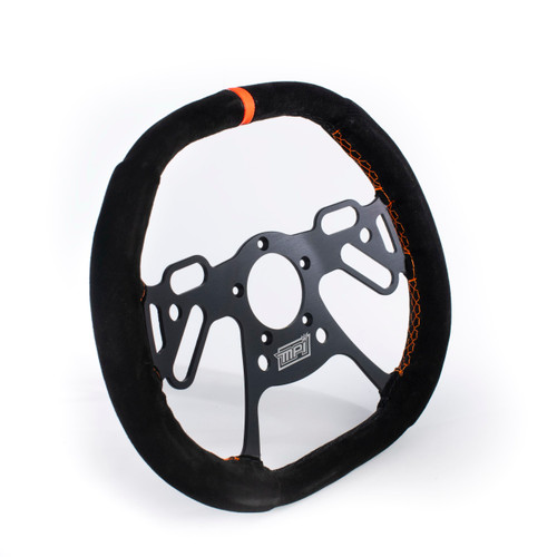 MPI USA MPI-DRG2-13-SQD Steering Wheel, Drag, 13 in. Diameter, Flat Top / Bottom, Flat, 4-Spoke, Black Suede Grip, Orange Stripe, Aluminum, Black Anodized, Each