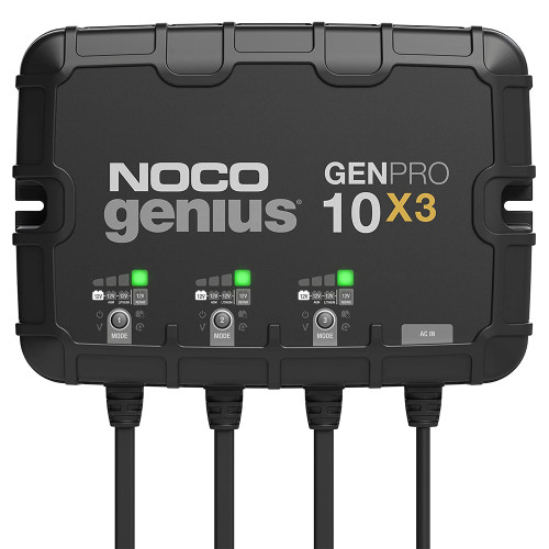 Noco GENPRO10X3 Battery Charger, Genius Pro, 12V, 30 amp, 3-Bank, Quick Connect Harness, Each