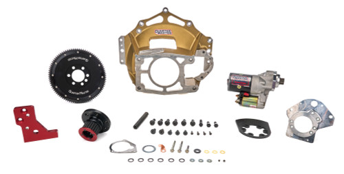 Quarter Master 115509134TM Bellhousing, Clutchless, Bellhousing / Flywheel / Hardware / Starter, Reverse Mount, Magnesium, 1 Piece Seal, Chevy, Bert / Brinn, Kit