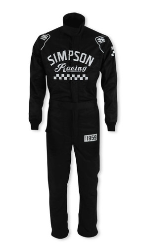 Simpson Safety CK02321 Checkers Classic Driving Suit, 1-Piece, SFI 3.2A/5, Double Layer, Nomex, Black, Large, Each