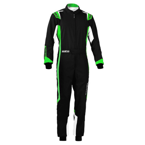Sparco 002342NRVF1S Thunder Driving Suit, 1-Piece, Abrasion Resistance Fabric, Black/Green, Small/ EU Size 48, Each