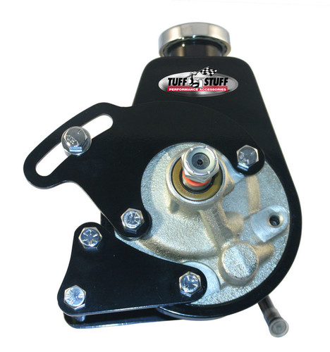 Tuff-Stuff 6508B Power Steering Pump Bracket, Driver Side, Block Mount, Steel, Black Powdercoated, Saginaw Pump, Long Water Pump, Small Block Chevy, Kit