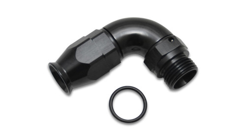 Vibrant Performance 29903 Fitting, Hose End, 90 Degree, 6 AN PTFE Hose to 8 AN Male O-Ring, Aluminum, Black Anodized, Each
