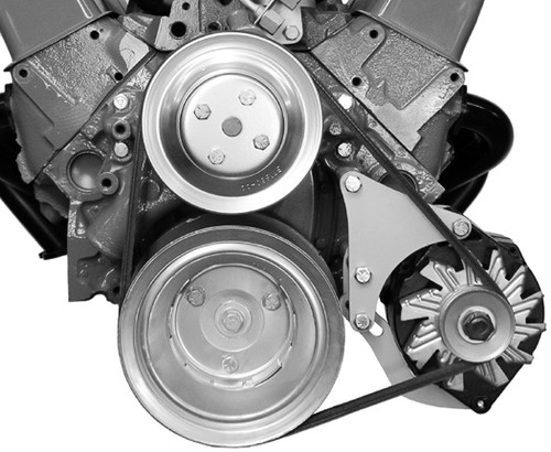Alan Grove Components 214L Alternator Bracket, Driver Side, Low Mount, Block Mount, Steel, Natural, Long Water Pump, GM Alternator, Small Block Chevy, Kit
