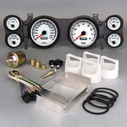 New Vintage USA 01670-03 Gauge Kit, Performance, Analog, Fuel Level / Oil Pressure / Speedometer / Tachometer / Voltmeter / Water Temperature, 4-3/8 in. / 2-1/16 in. Diameter, White Face, GM F-Body 1970-78, Kit