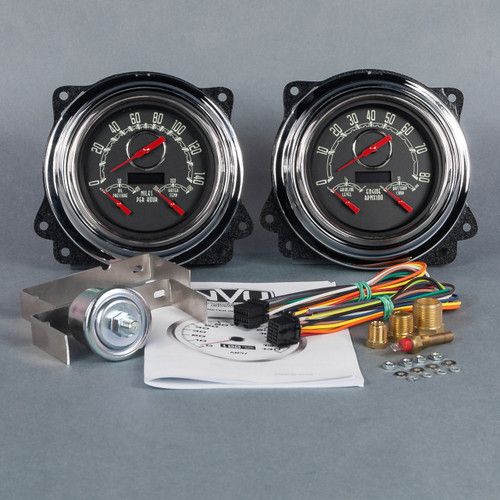 New Vintage USA 47372-01 Gauge Kit, Woodward 3-N-1, Analog, Fuel Level / Oil Pressure / Speedometer / Tachometer / Voltmeter / Water Temperature, 4-3/8 in. Diameter, Black Face, Chevy Truck 1947-53, Kit