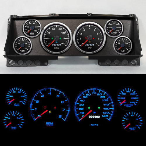 New Vintage USA 88102-01 Gauge Kit, Performance II, Analog, Fuel Level / Oil Pressure / Water Temperature / Voltmeter / Tachometer / Speedometer, Black Face, Ford Fullsize Truck 1987-91, Kit