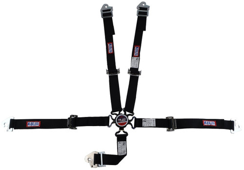 RJS Safety 1016401 Harness, 5 Point, Camlock, SFI 16.1, Pull Down Adjust, Bolt-In / Wrap Around, Individual Harness, Black, Kit