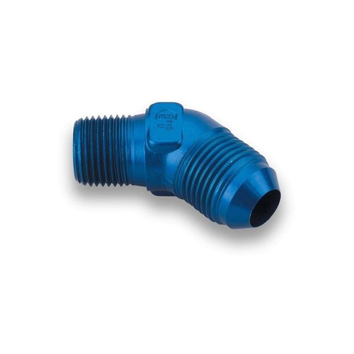 Earls 982303ERL Fitting -03 AN to 1/8 in. NPT, 45 Degree, Aluminum, Blue, Each