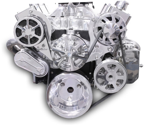 Eddie Motorsports MS107-55BP Pulley Kit, 6-Rib Serpentine, Aluminum, Polished, Small Block Chevy, Kit
