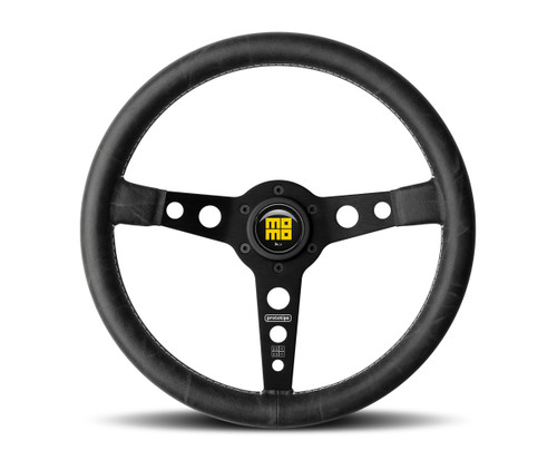 Momo Automotive Accessories PRH35BK2B Steering Wheel, Prototipo Heritage, 350 mm Diameter, 39 mm Dish, 3-Spoke, Black Leather Grip, Aluminum, Black Anodized, Each