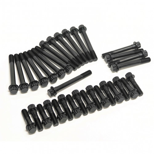 PRW Industries, Inc. 1035001 Cylinder Head Bolt Kit, 12 Point Head, 0.125 in. Longer, Chromoly, Black Oxide, Small Block Chevy, Kit