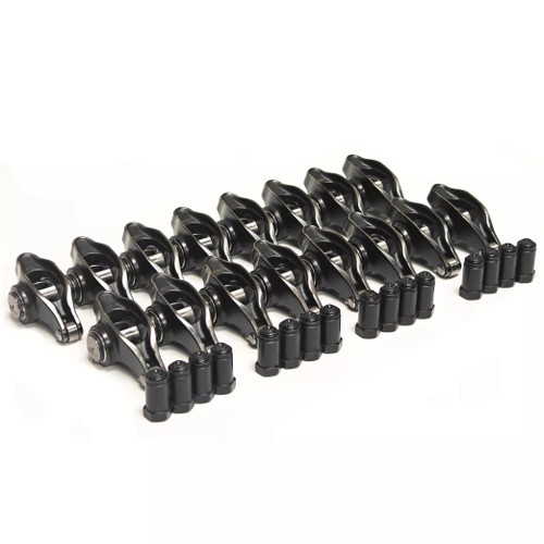 PRW Industries, Inc. 62350356 Rocker Arm, Elite Series, 3/8 in. Stud Mount, 1.60/1.50 Ratio, Full Roller, Stainless, Small Block Chevy, Set of 16