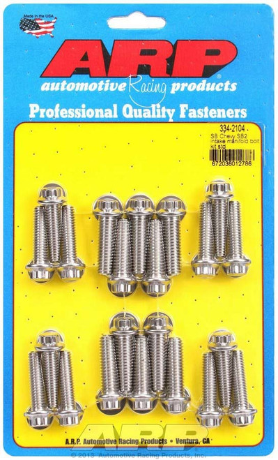 ARP 334-2104 Small Block Chevy Intake Manifold Bolts, 12 Point Head, Drilled Tech Bolt, Stainless, Polished, Set of 22