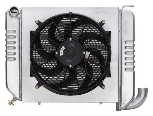 Cold Case Radiators CHV709K Radiator and Fan, 22.6 in. W x 18.5 in. H x 6.75 in. D, Driver Side Inlet, Passenger Side Outlet, Aluminum, Polished, Chevy Corvette 1963-64, Kit